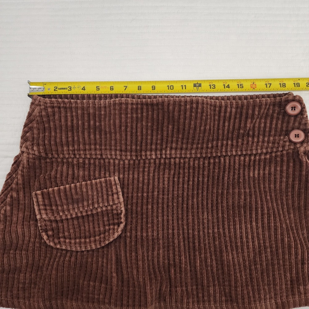 Final Touch‎ Brown Corduroy Mini Skirt Retro Pocket A Line Womens - Picture 3 of 5